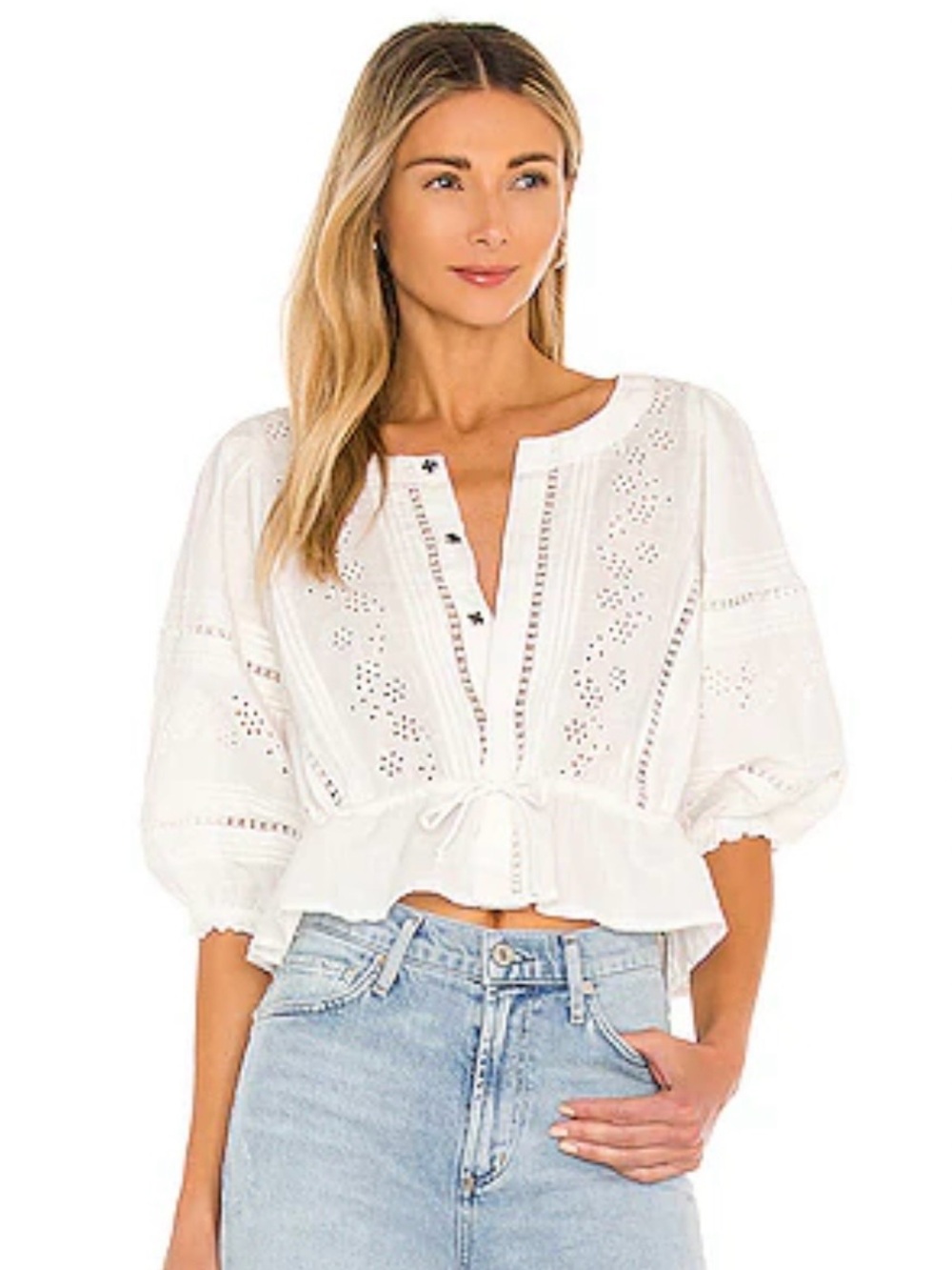 Free People Daisy Chain Eyelet Top Ivory White Large